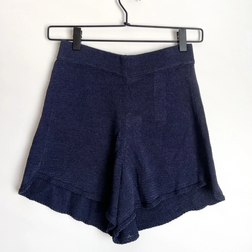 NWT Zara Linen Blend Knit Navy Blue Shorts Size Small - Picture 2 of 7